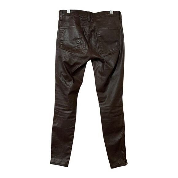 Current/Elliott Size 27 The Soho Zip Stiletto Skinny Brown Coated Ankle Pants - Picture 4 of 5
